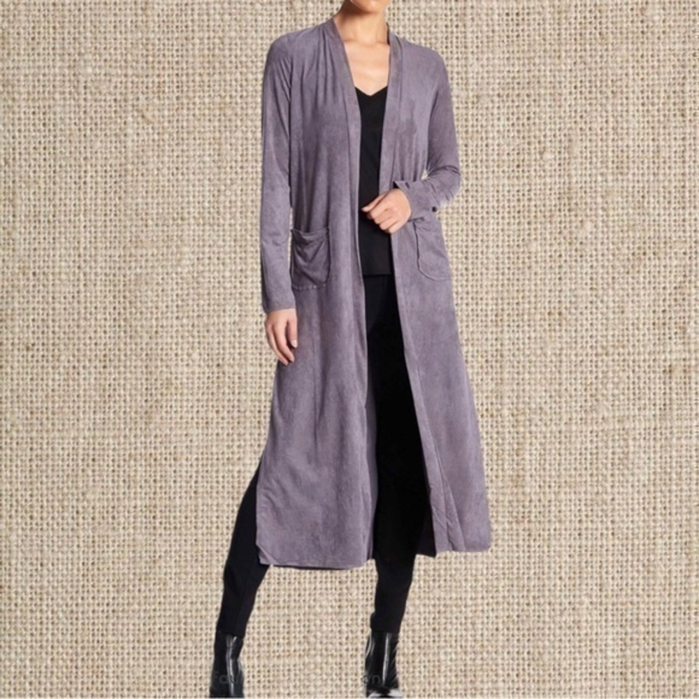 Gray Suede Long Cardigan - image 1